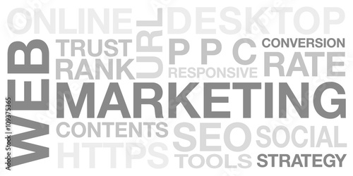 Web Marketing gray word cloud with white background