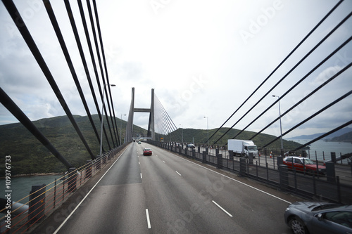 Fototapeta Naklejka Na Ścianę i Meble -  On the left side at highway driving route and bridge