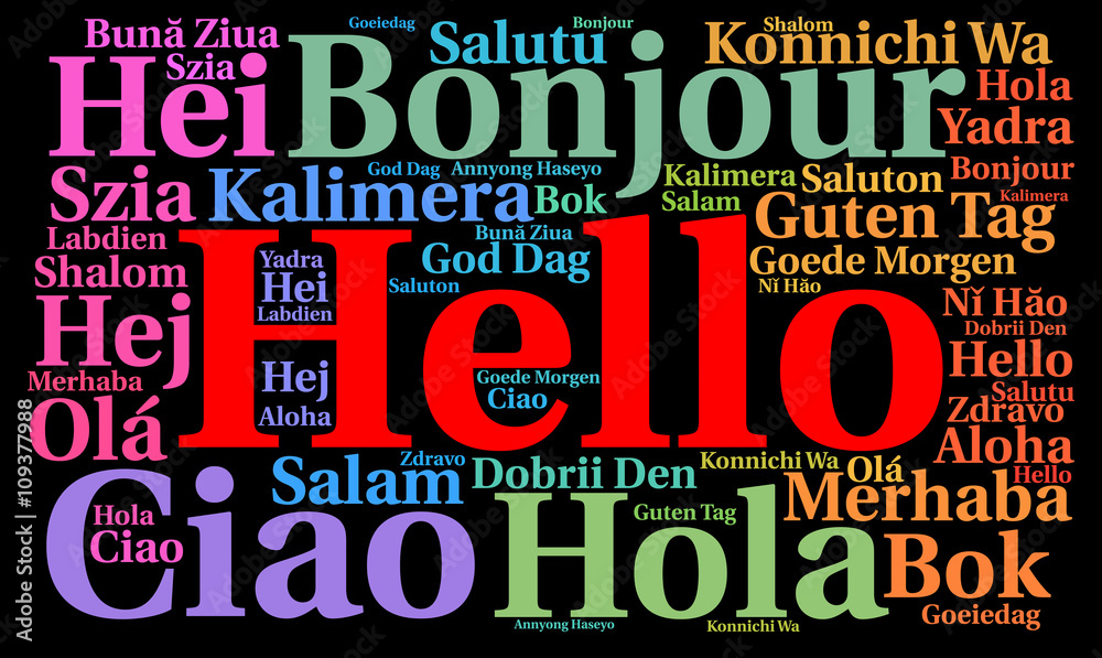 Hello in different languages word cloud Stock Illustration | Adobe Stock