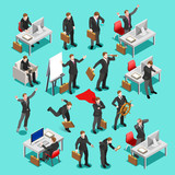 Businessman isometric people collection. Business meeting characters infographic icons. Flat 3D vector isolated business man