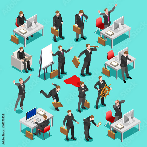Businessman isometric people collection. Business meeting characters infographic icons. Flat 3D vector isolated business man