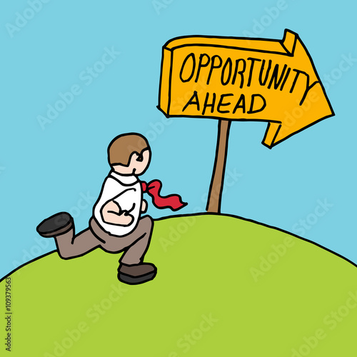  man following opportunity ahead sign
