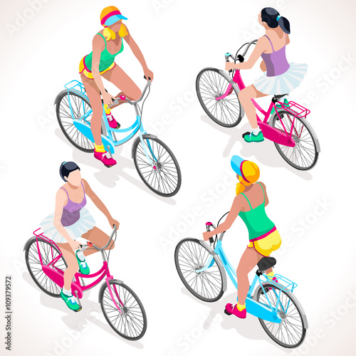 Teen Cyclist Riding Bicycle. Isometric Cyclists. Cycling sport. Flat 3D Isometric People Collection. Isolated Cyclists and Bicycle Object. Vector Cyclists. Cycling icon.