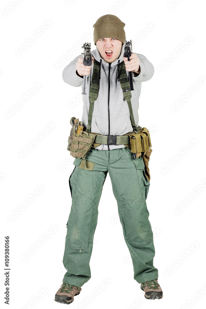 rebel or private military contractor holding black gun. rebel or private military contractor holding black gun.