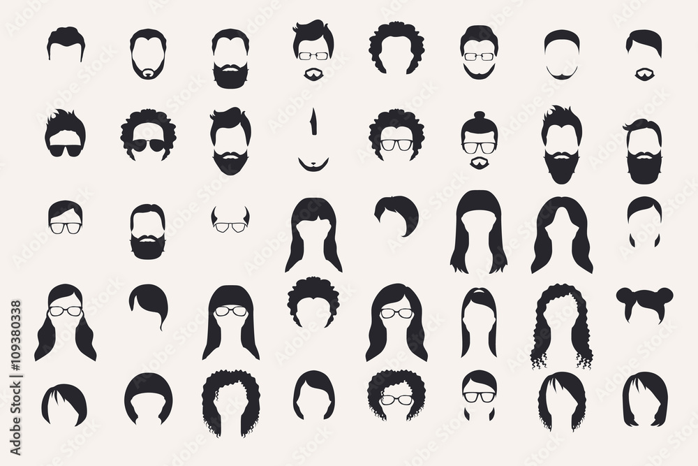 Set of monochrome icons. Hearstyle and beards. Set of monochrome icons. Hearstyle and beards.