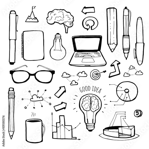 Business icons hand-drawn set.