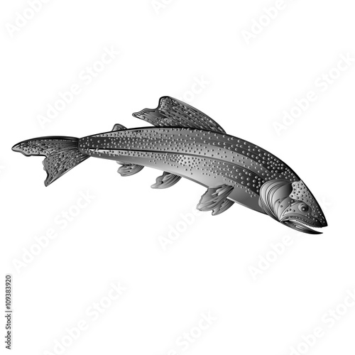 American brook trout salmon-predatory fish as wrought metal vintage vector illustration