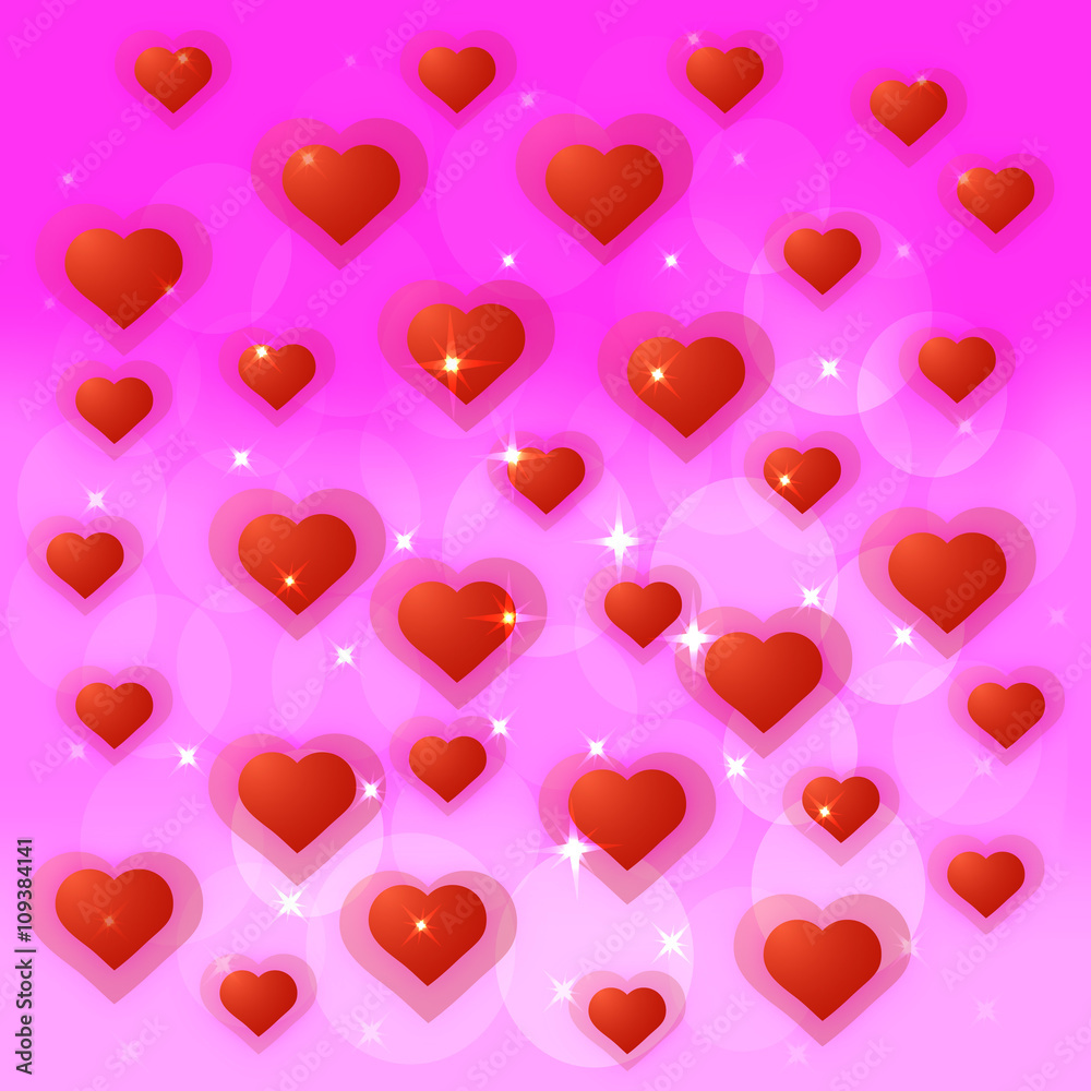 Vector illustration heart background. With pink and red colors.