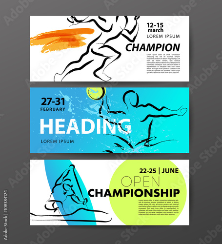 Hand drawn vector artistic sportsman sketches, sport advertising cards and leaflets template.