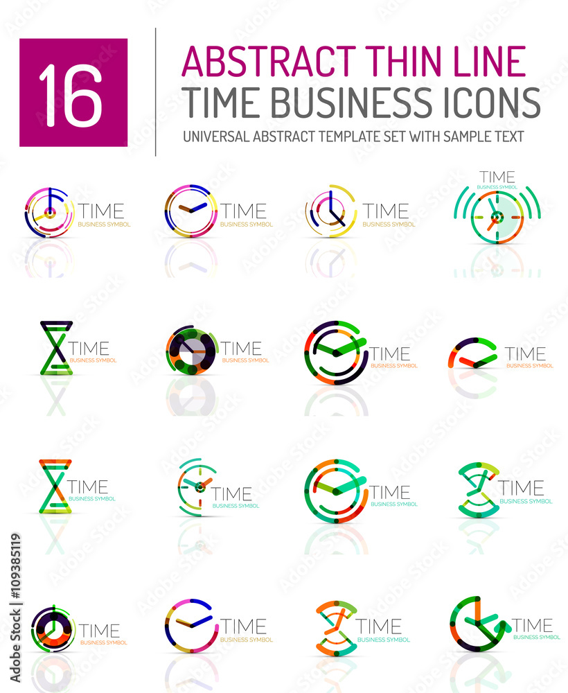 Geometric clock and time icon set