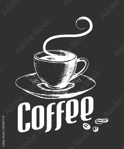 Fototapeta Nakreślenie ilustracja filiżanka kawy w rocznika stylu