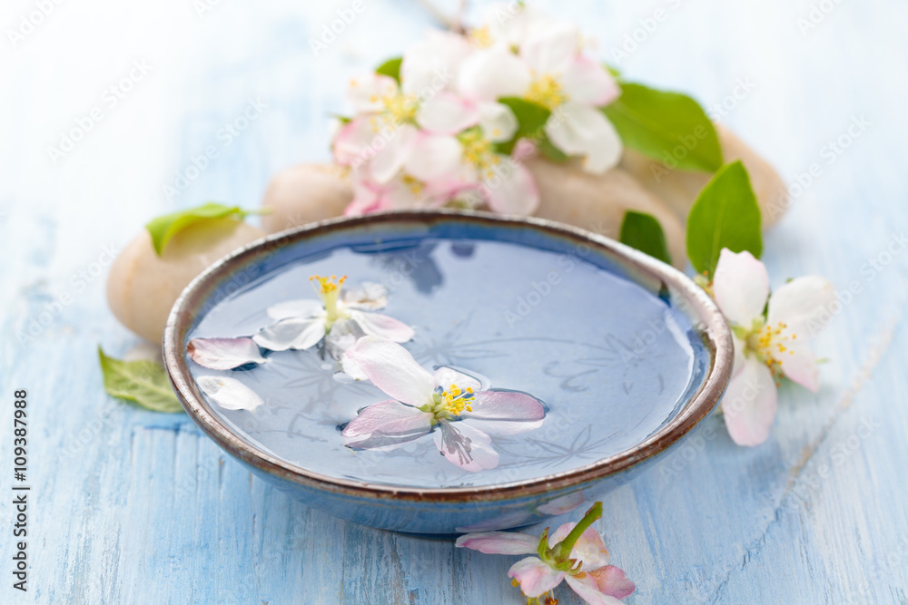 Scented water and flowers.