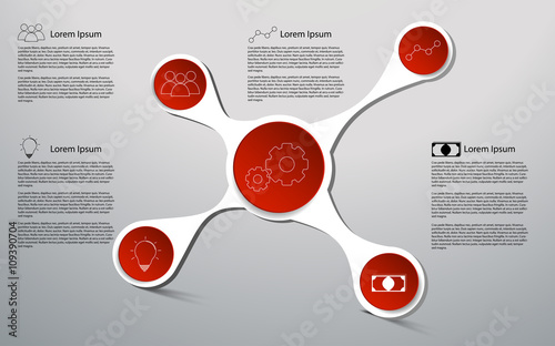3D business infographics. Infographic on circular shape. Outline business icons on circular infographics. Business abstract template with icons. 
