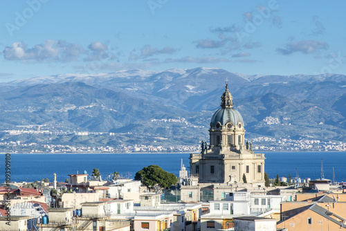 Panoramic view of the Messina. Temple Christ the King.  Sicily. Italy photo