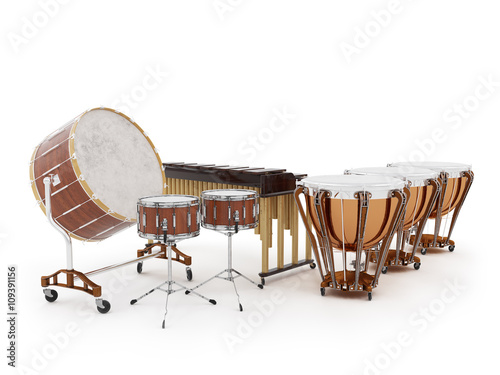Fototapete Orchestra drums isolated on white 3D rendering