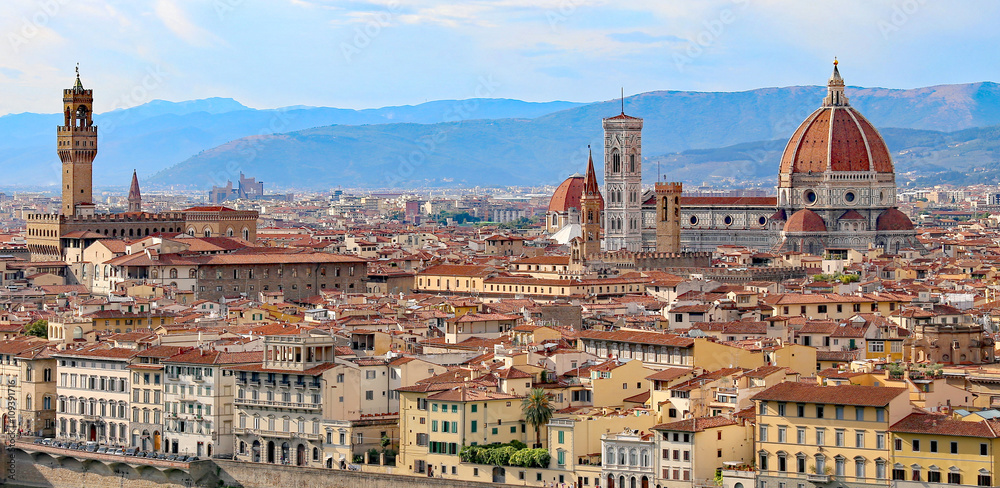 Florence in Italy with the dome of the Duomo and Palazzo Vecchio