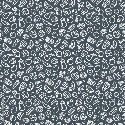 Vegetables and fruits pattern gray