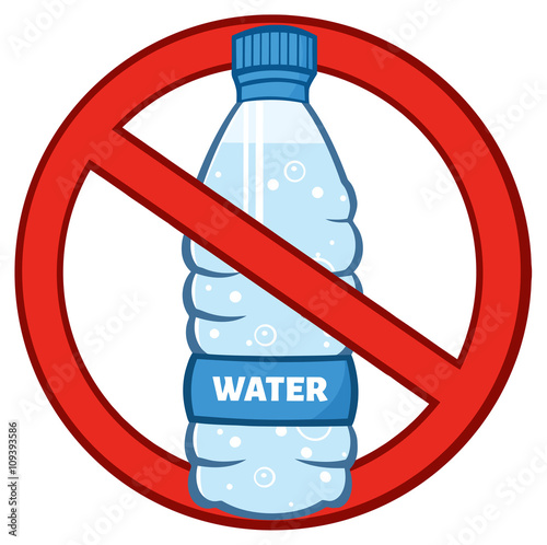 Restricted Symbol Over A Water Plastic Bottle Cartoon Illustration