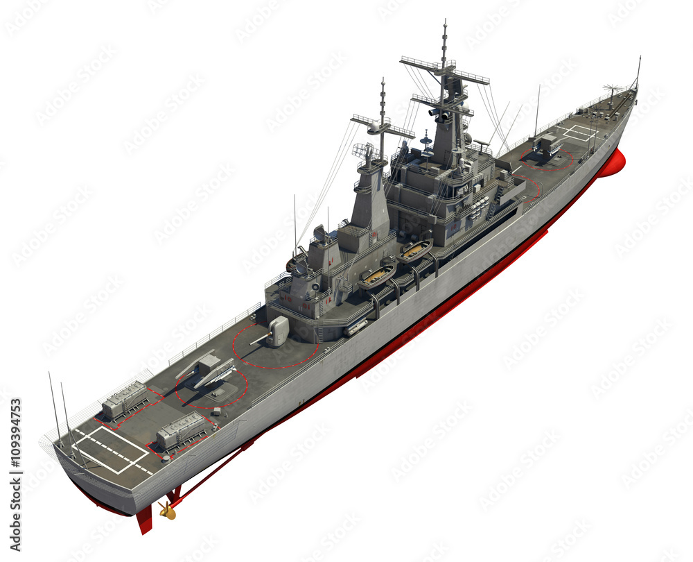 Fototapeta premium Modern Warship Over White Background