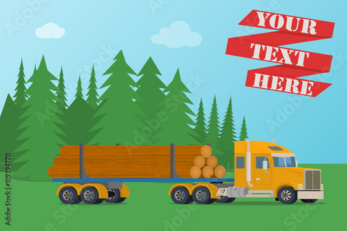 Vector big timber wood truck loaded with logs.