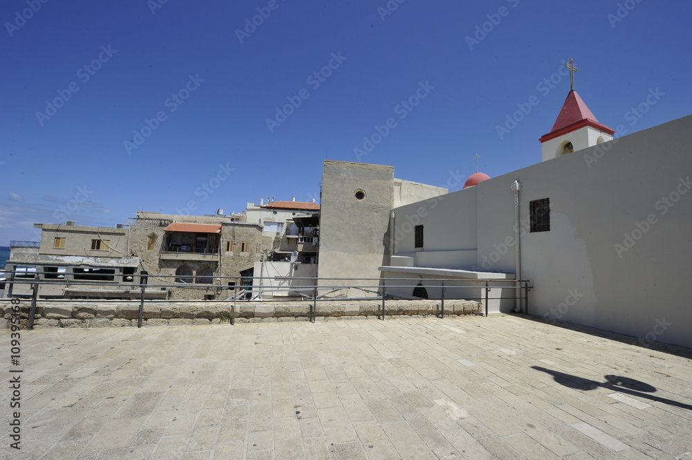 Fototapeta premium St. John Church on the walls of the fortress of old Acre, Israel
