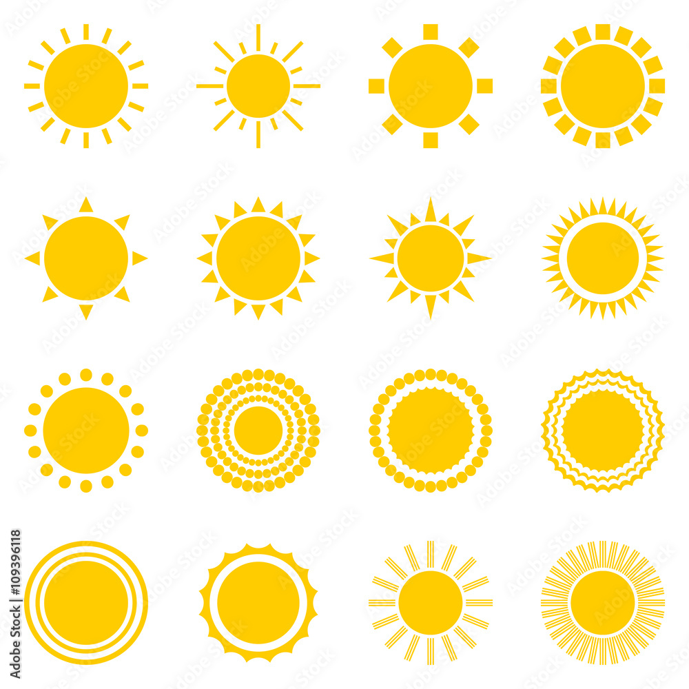 Set of sun icons isolated on white background Set of sun icons isolated on white background