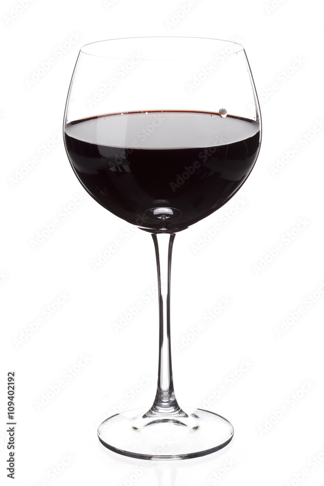 red wine in glass on white background