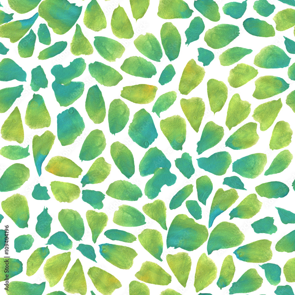 Seamless pattern made from watercolor hand painted elements which arranged to abstract flowers and leaves. Can be used for textile, fabric, wrapping paper or website background.