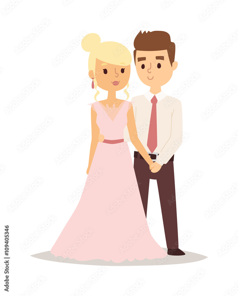 Happy bride and groom on wedding romance love couple vector. Happy bride and groom on wedding romance love couple vector.