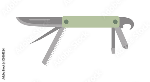 Army jack knife multi tool steel blade pocket equipment vector icon
