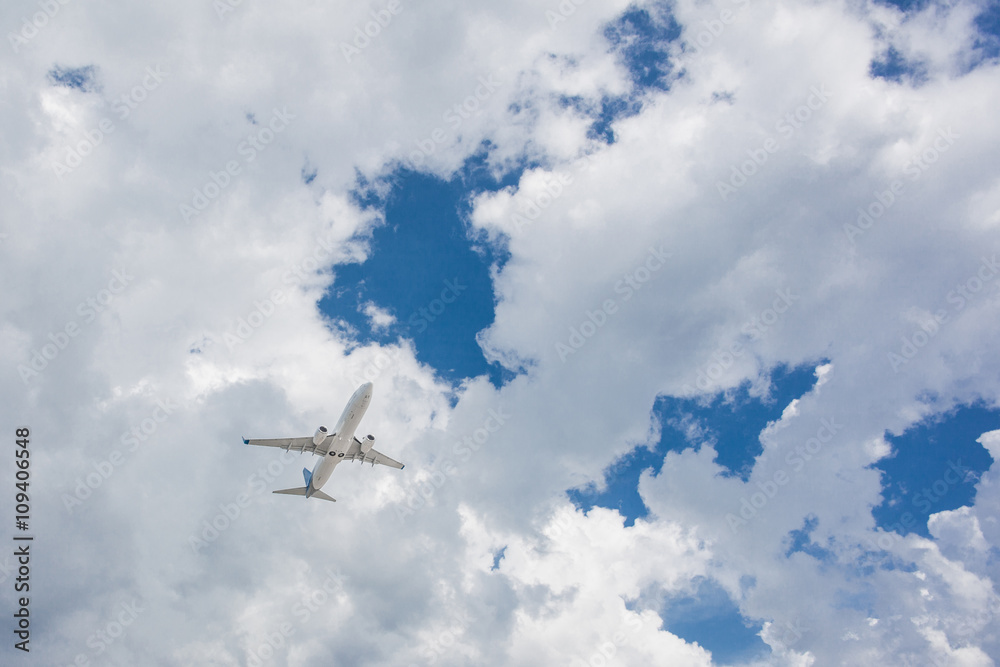 Fototapeta premium Plane going in the cloud sky