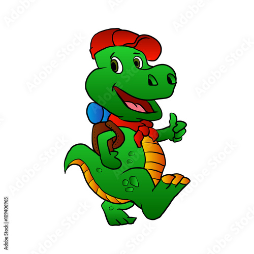 Dino hiker.dinosaur cartoon.