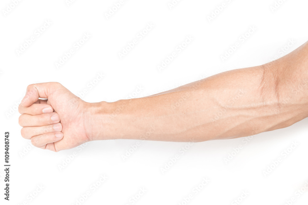 Man arm with blood veins on white background