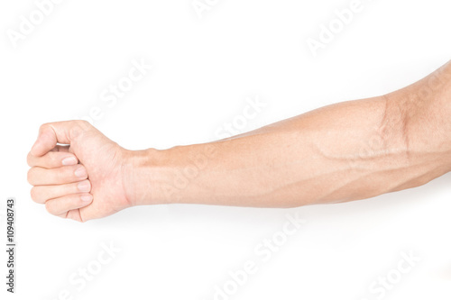 Fotografia Man arm with blood veins on white background
