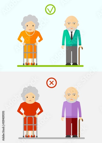 elderly couple happy and unhappy