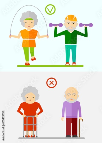 elderly couple healthy and sick
