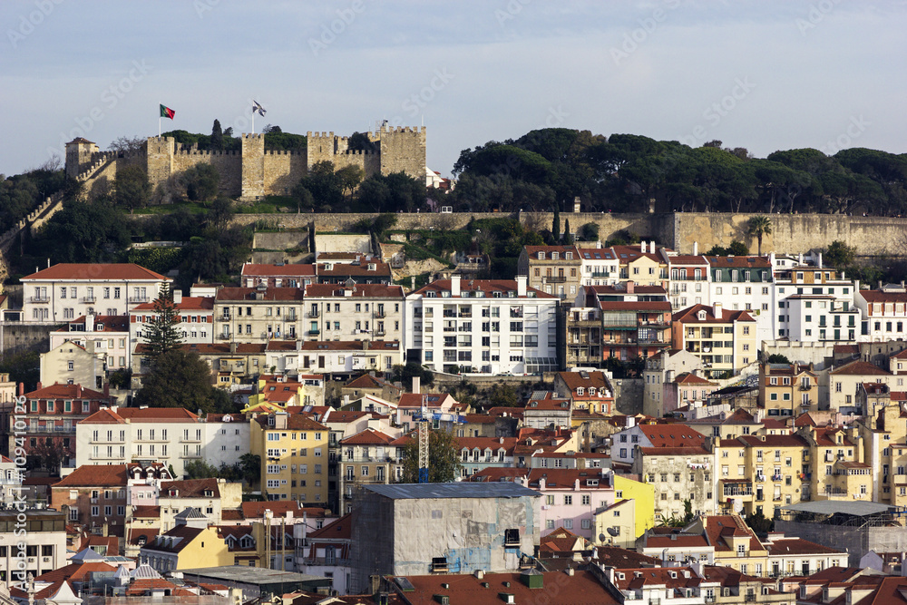 View on Sao Jorge Castle in Lisbon in Portugal