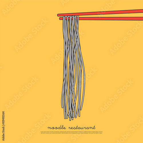 Noodle Asian food into chopsticks, menu poster, vector 