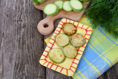 Fried zucchini in a yellow plate