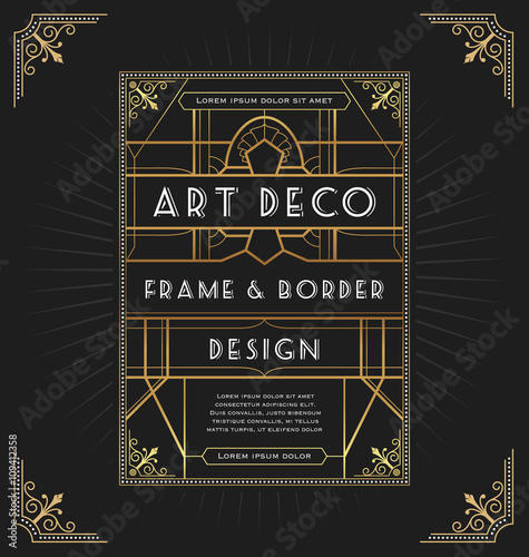 Art deco frame design for your design such as invitation, print, banner. Vector illustration