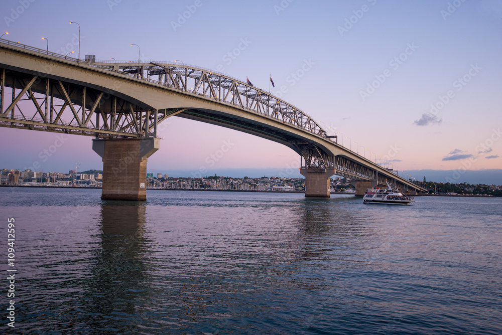 Auckland harbour bridge at dusk