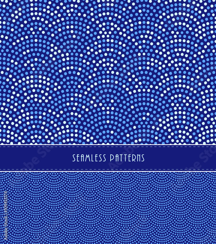 2 fish scales Japanese style seamless patterns, in dark blue and white