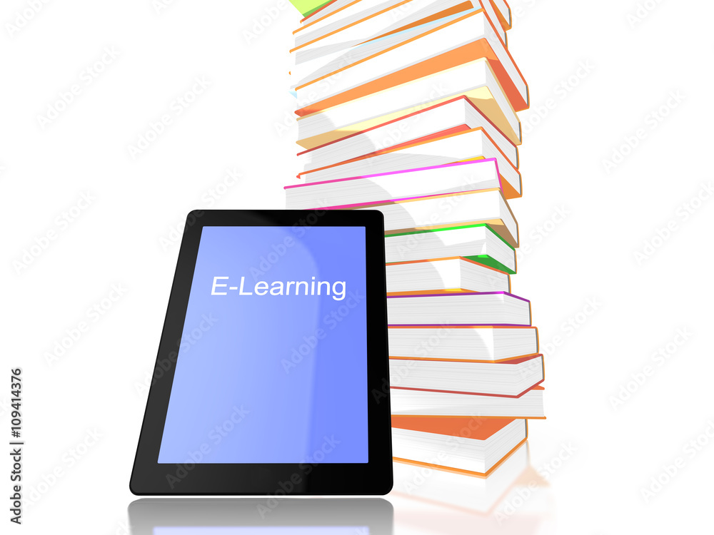 E-learning stack of books