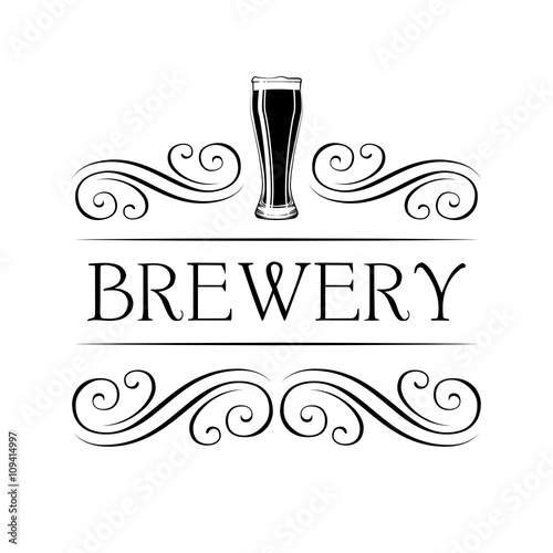 Brewery. Beer glasses.  Brewery alcohol bar menu. Alcohol beer filigree menu.