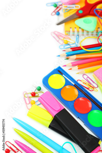 School supplies on white background