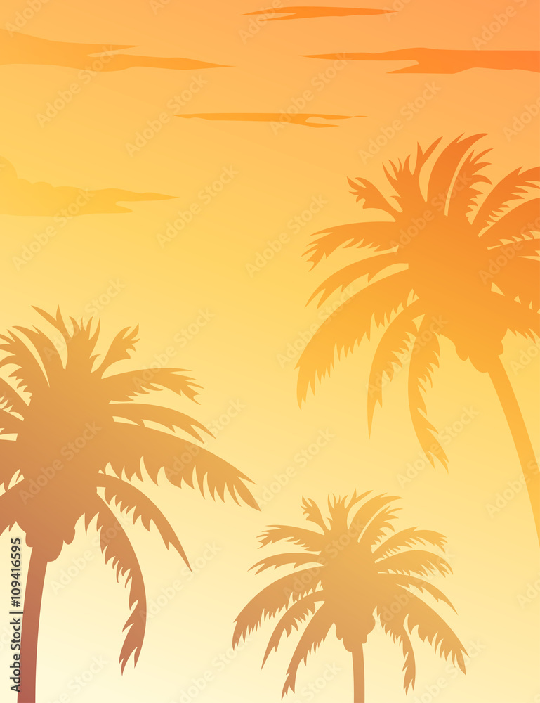 Fototapeta premium Palms trees summer sunset tropical background