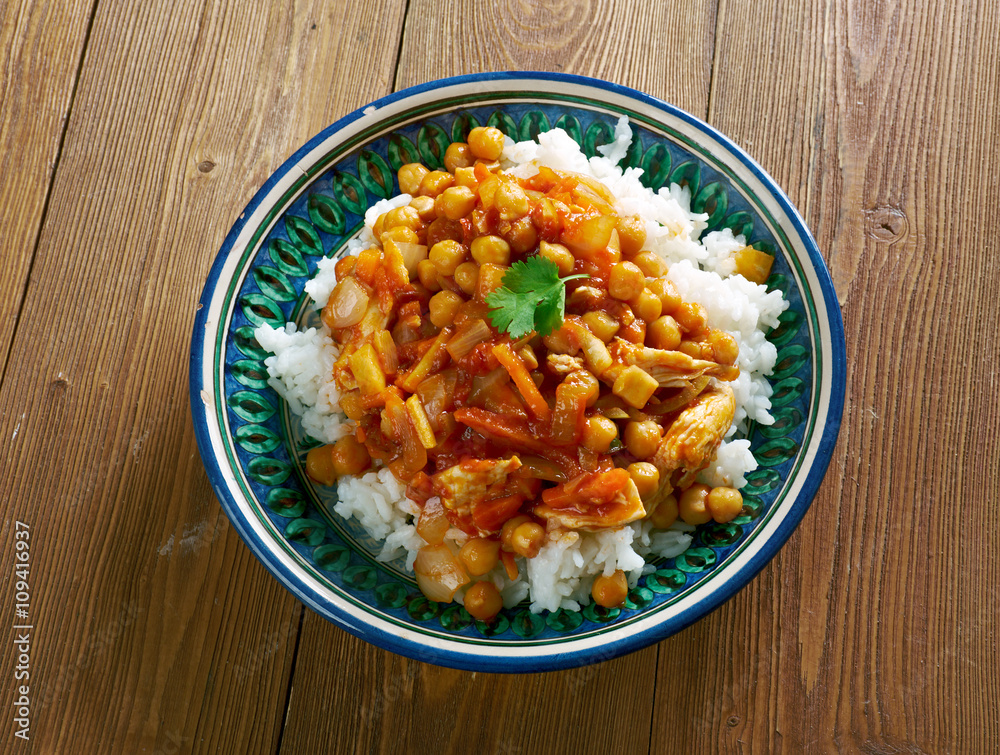 Afghan dish with chicken, chickpeas . Afghan dish with chicken, chickpeas .