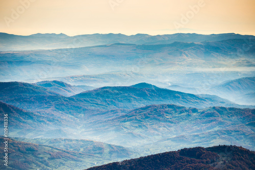 Blue mountains and hills at sunset