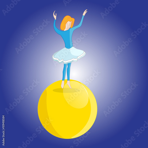 Illustration of a young girl tightrope Walker dancing on the big