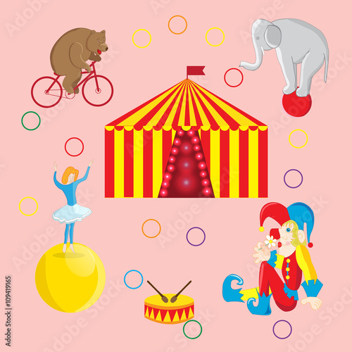 Set of vector illustrations on the theme of a circus bear on a B